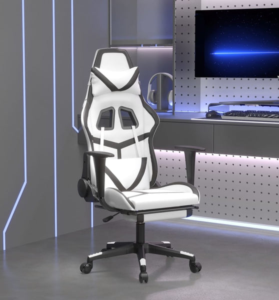 Gaming-Stuhl mit Massage & Fußstütze Weiß & Schwarz Kunstleder