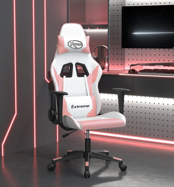 Gaming-Stuhl mit Massagefunktion Weiß und Rosa Kunstleder