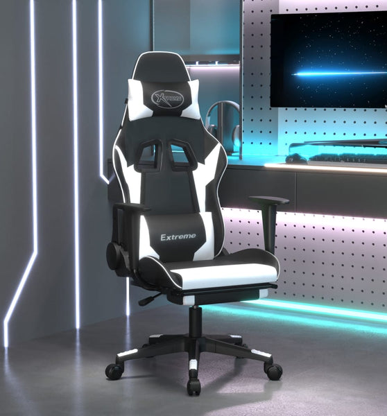 Gaming-Stuhl mit Massage & Fußstütze Schwarz & Weiß Kunstleder