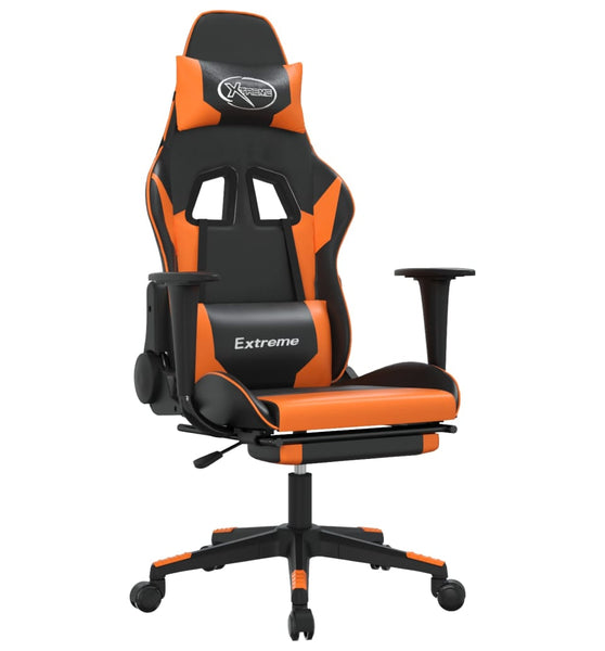 Gaming-Stuhl mit Massage & Fußstütze Schwarz Orange Kunstleder