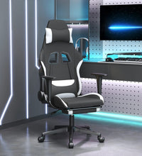 Gaming-Stuhl mit Massage & Fußstütze Schwarz und Weiß Stoff