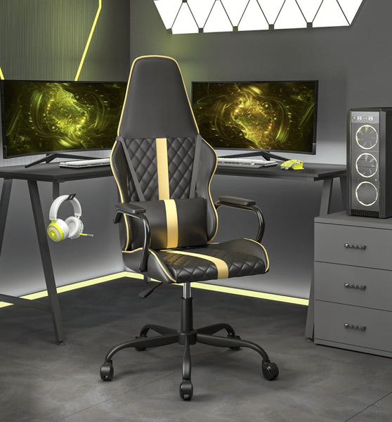 Gaming-Stuhl mit Massagefunktion Gold und Schwarz Kunstleder