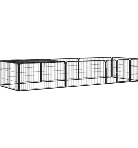 8-tlg. Hundelaufstall Schwarz 100x50 cm Stahl Pulverbeschichtet