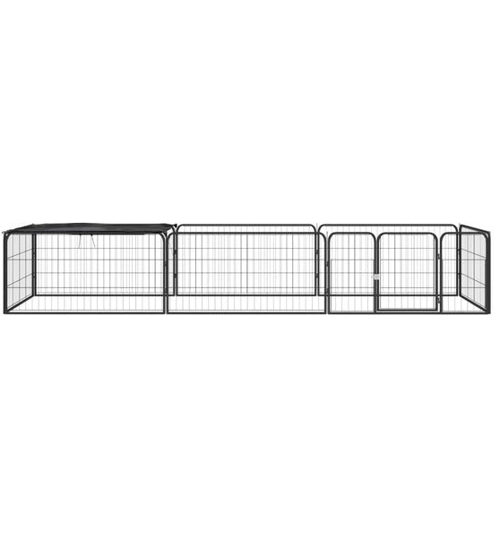 8-tlg. Hundelaufstall Schwarz 100x50 cm Stahl Pulverbeschichtet