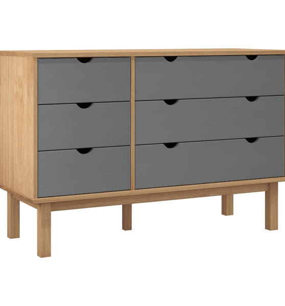 Schubladenschrank OTTA Braun & Grau 111x43x73,5 cm Massivholz