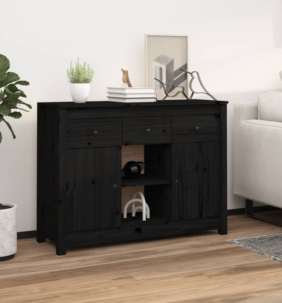 Sideboard Schwarz 100x35x74,5 cm Massivholz Kiefer