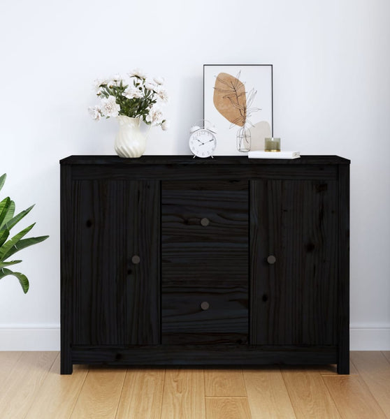 Sideboard Schwarz 100x35x74 cm Massivholz Kiefer