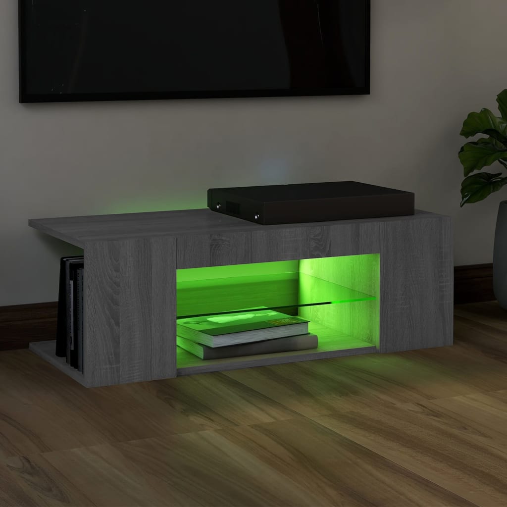 TV-Schrank mit LED-Leuchten Grau Sonoma 90x39x30 cm