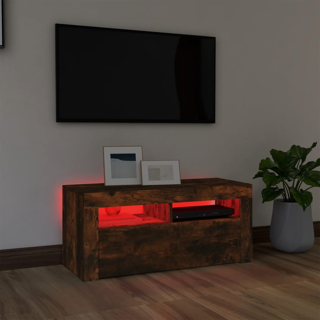 TV-Schrank mit LED-Leuchten Räuchereiche 90x35x40 cm