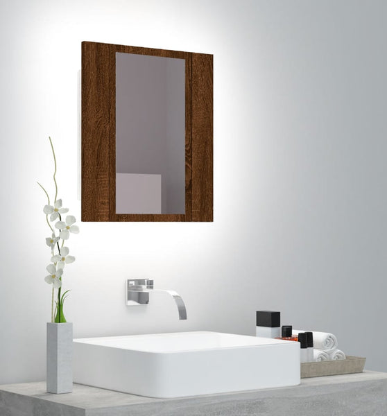 LED-Spiegelschrank Braun Eichen-Optik 40x12x45 cm Holzwerkstoff