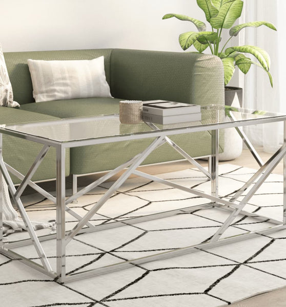 Couchtisch Silbern Edelstahl und Hartglas