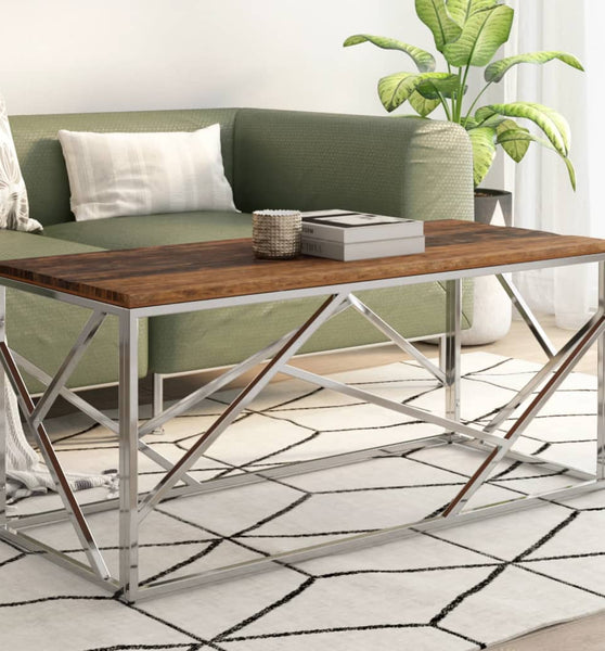 Couchtisch Silbern Edelstahl und Massivholz