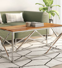 Couchtisch Silbern Edelstahl und Massivholz Akazie