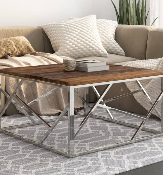 Couchtisch Silbern Edelstahl und Massivholz