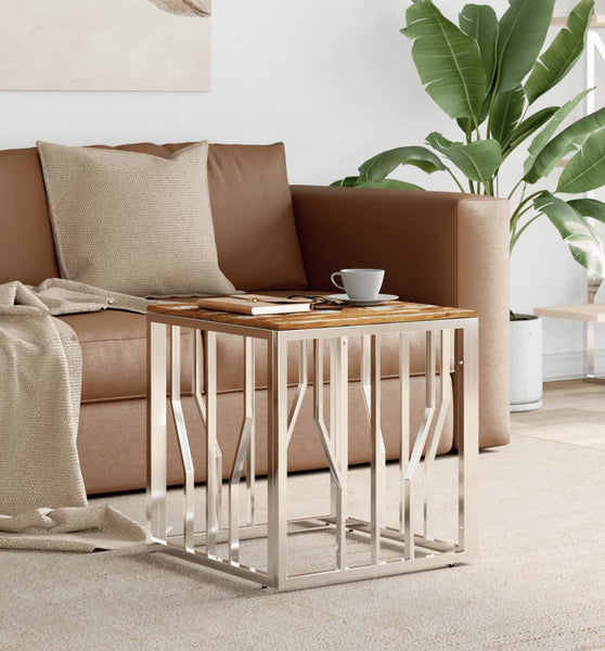 Couchtisch Silbern Edelstahl und Altholz Massiv