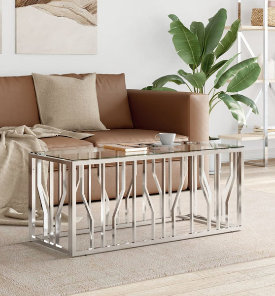 Couchtisch 110x45x45 cm Edelstahl und Glas