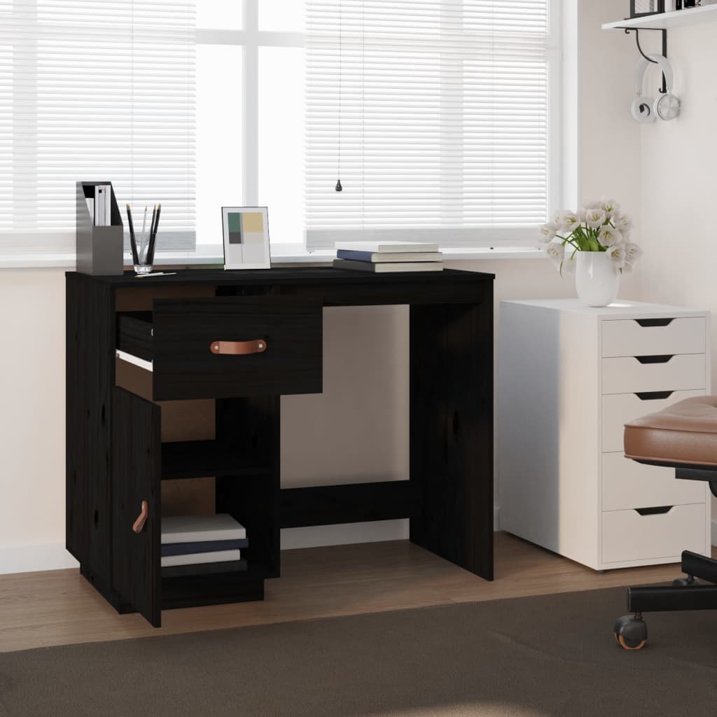 Schreibtisch Schwarz 95x50x75cm Massivholz Kiefer