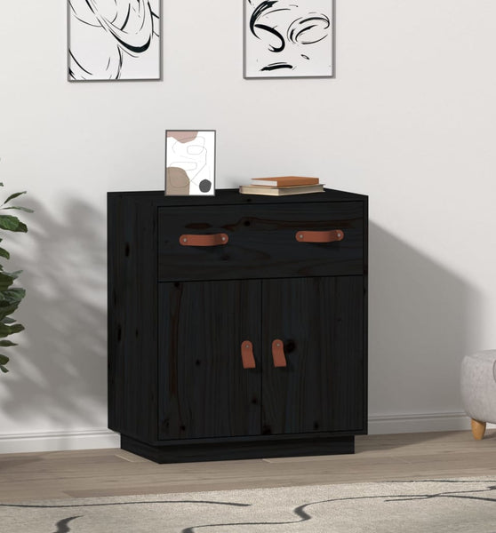 Sideboard Schwarz 65,5x40x75 cm Massivholz Kiefer