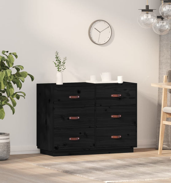 Sideboard Schwarz 100x40x75 cm Massivholz Kiefer