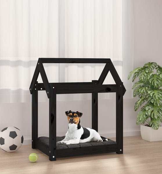 Hundebett Schwarz 61x50x70 cm Massivholz Kiefer