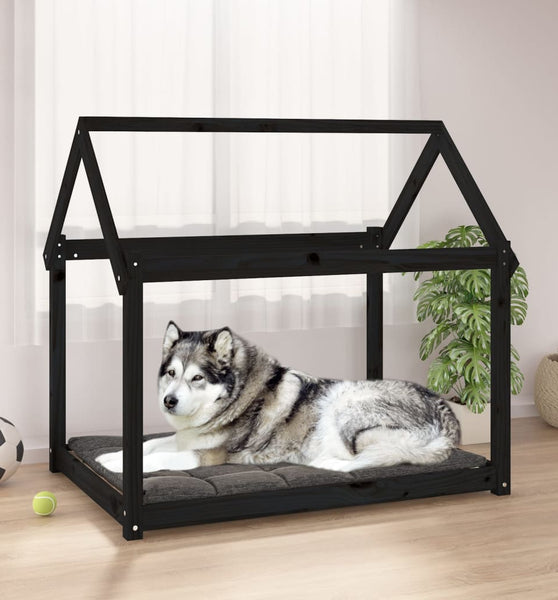 Hundebett Schwarz 111x80x100 cm Massivholz Kiefer