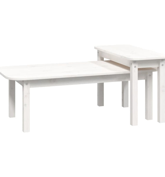 2-tlg. Couchtisch-Set Weiß Massivholz Kiefer