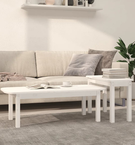 2-tlg. Couchtisch-Set Weiß Massivholz Kiefer