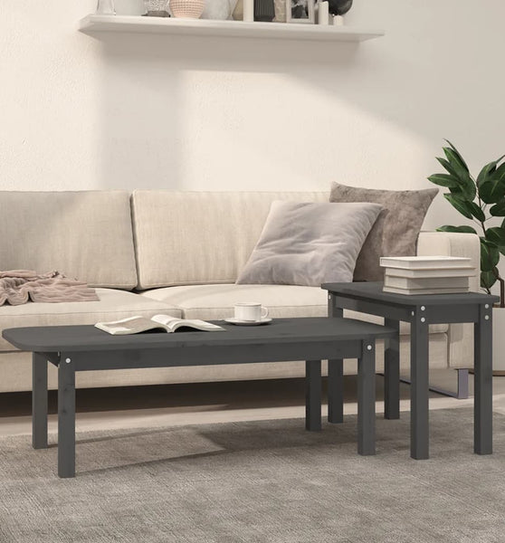 2-tlg. Couchtisch-Set Grau Massivholz Kiefer