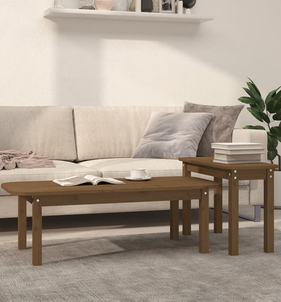 2-tlg. Couchtisch-Set Honigbraun Massivholz Kiefer
