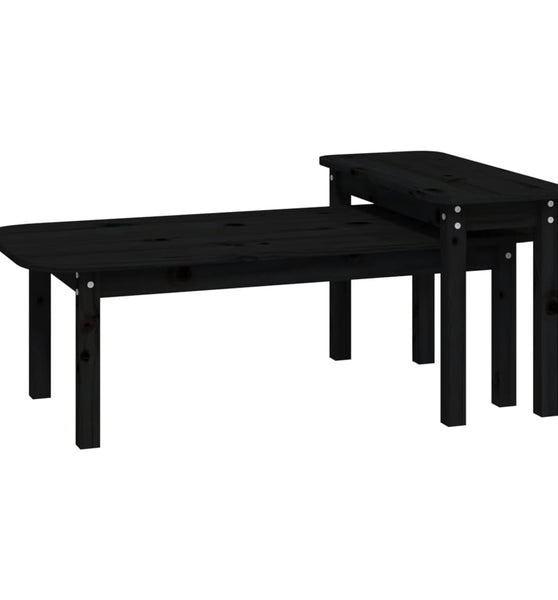 2-tlg. Couchtisch-Set Schwarz Massivholz Kiefer