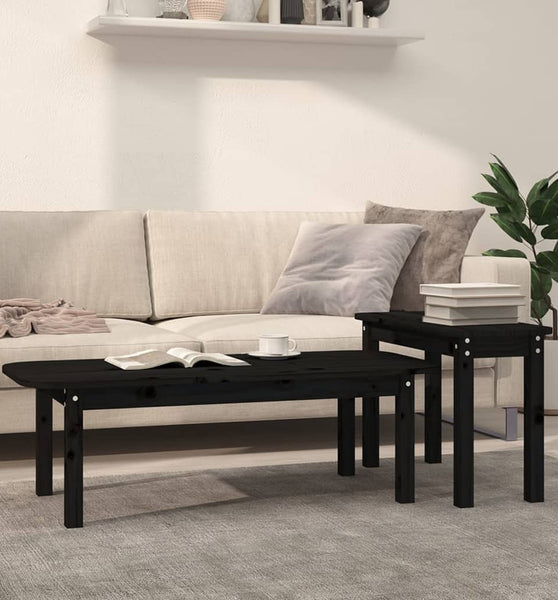 2-tlg. Couchtisch-Set Schwarz Massivholz Kiefer