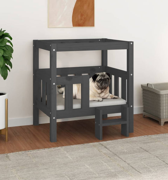 Hundebett Grau 65,5x43x70 cm Massivholz Kiefer