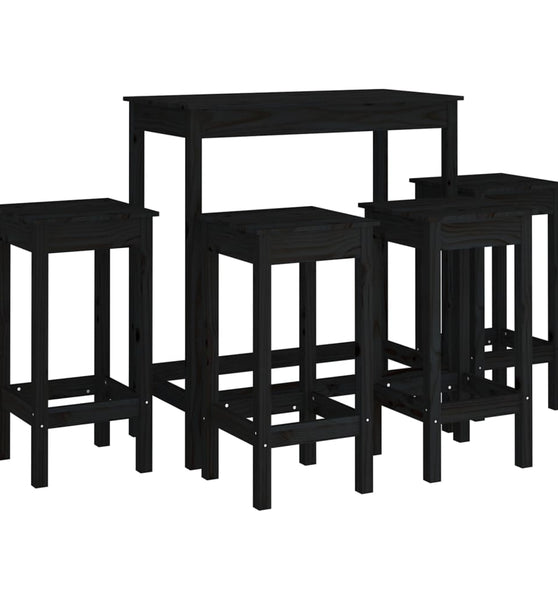 5-tlg. Bar-Set Schwarz Massivholz Kiefer
