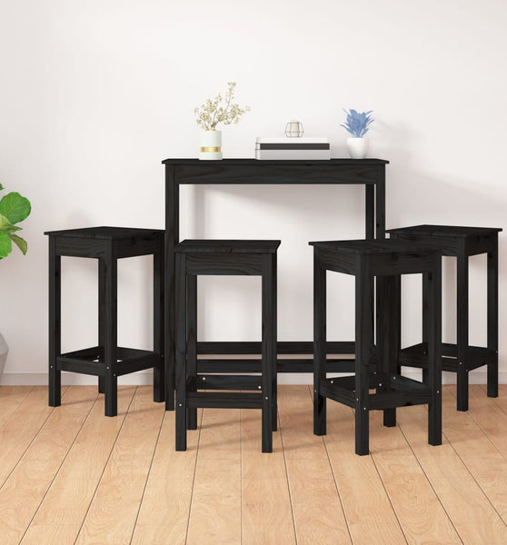 5-tlg. Bar-Set Schwarz Massivholz Kiefer