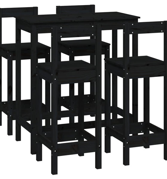 5-tlg. Bar-Set Schwarz Massivholz Kiefer
