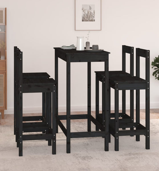 5-tlg. Bar-Set Schwarz Massivholz Kiefer