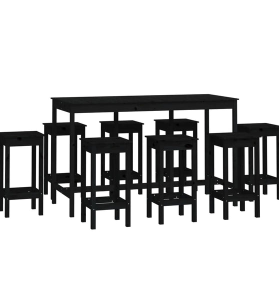 9-tlg. Bar-Set Schwarz Massivholz Kiefer