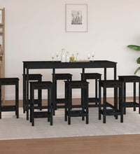 9-tlg. Bar-Set Schwarz Massivholz Kiefer