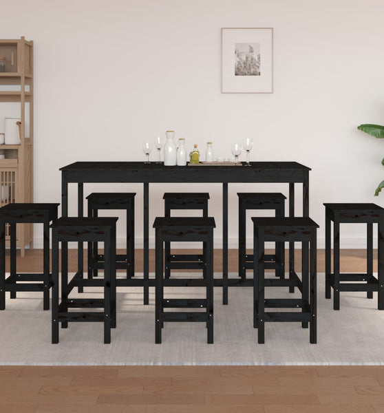 9-tlg. Bar-Set Schwarz Massivholz Kiefer