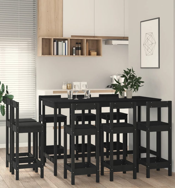 9-tlg. Bar-Set Schwarz Massivholz Kiefer