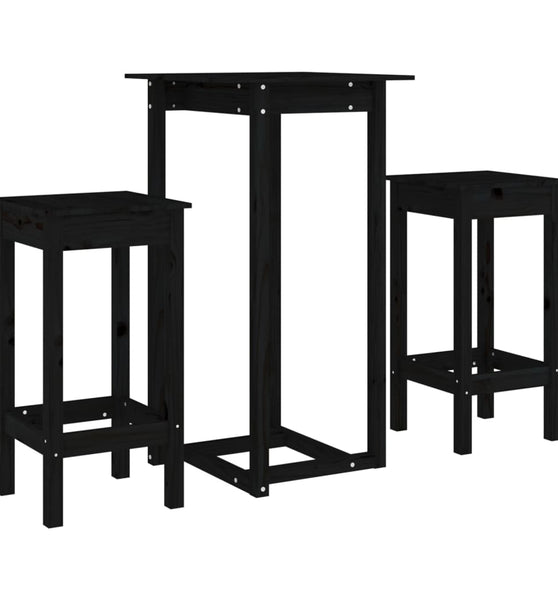 3-tlg. Bar-Set Schwarz Massivholz Kiefer