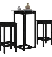 3-tlg. Bar-Set Schwarz Massivholz Kiefer