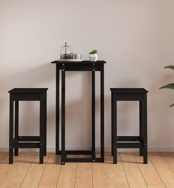3-tlg. Bar-Set Schwarz Massivholz Kiefer