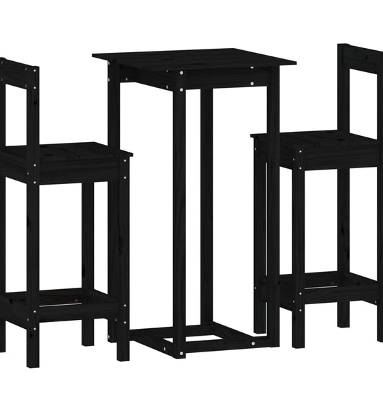 3-tlg. Bar-Set Schwarz Massivholz Kiefer
