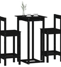 3-tlg. Bar-Set Schwarz Massivholz Kiefer