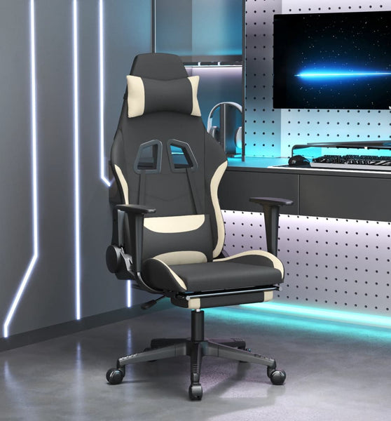 Gaming-Stuhl mit Fußstütze Schwarz und Creme Stoff