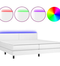 Boxspringbett mit Matratze & LED Weiß 200x200 cm Kunstleder