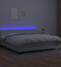 Boxspringbett mit Matratze & LED Weiß 200x200 cm Kunstleder