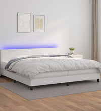 Boxspringbett mit Matratze & LED Weiß 200x200 cm Kunstleder
