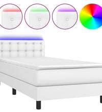 Boxspringbett mit Matratze & LED Weiß 80x200 cm Kunstleder